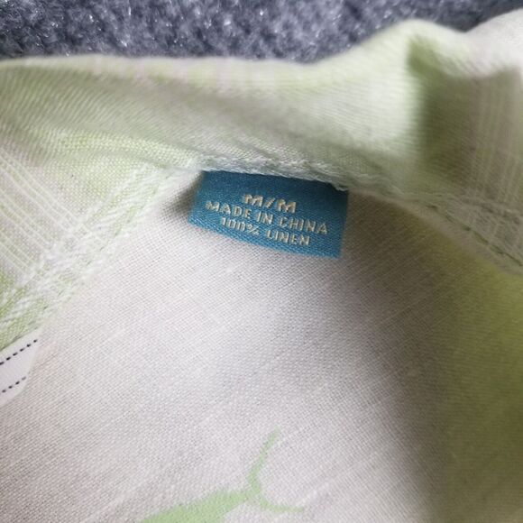 TOMMY BAHAMA Mens M Lime Green Plaid Linen Button-Up Shirt Short-Sleeve beach - Picture 3 of 7